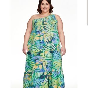 NEW One Shoulder Smocked Midi Dress Plus Size 3X